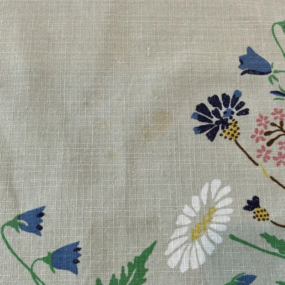 Vintage Norah Handpainted White Linen Floral Motif Sweden Cottage Core 35 X 33.5